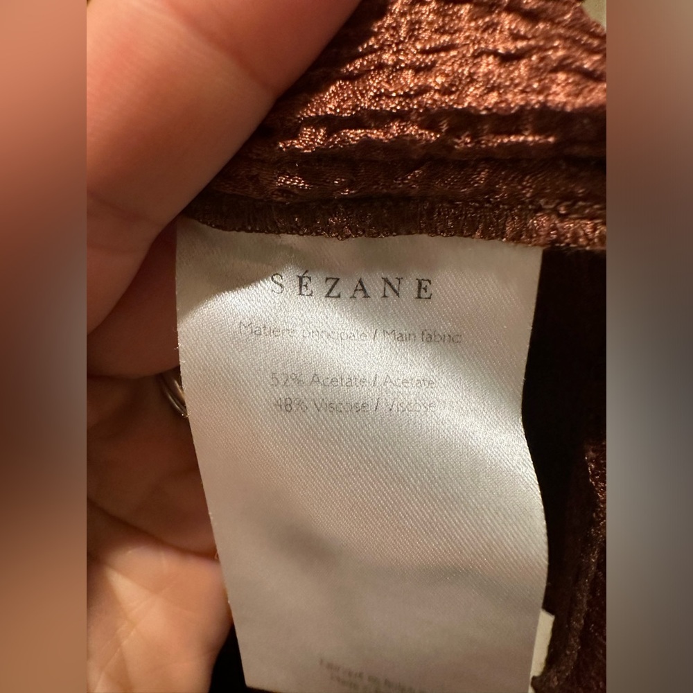 Sezane Tatiane Midi Textured Dress V-neck Ruffle Boho Quiet Luxury , size 6 US - Picture 4 of 11